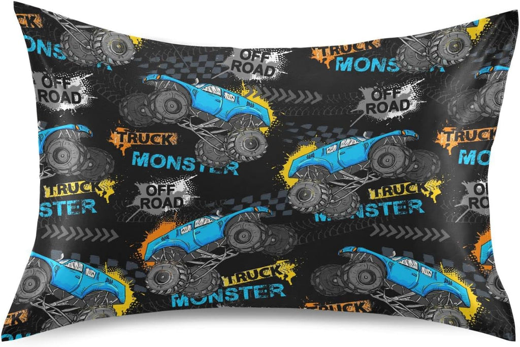 Monster Truck Tires01 Pillow Covers Silk Pillowcase for Hair and Skin Soft Smooth Breathable Cooling Satin Pillowcase Standard Size…
