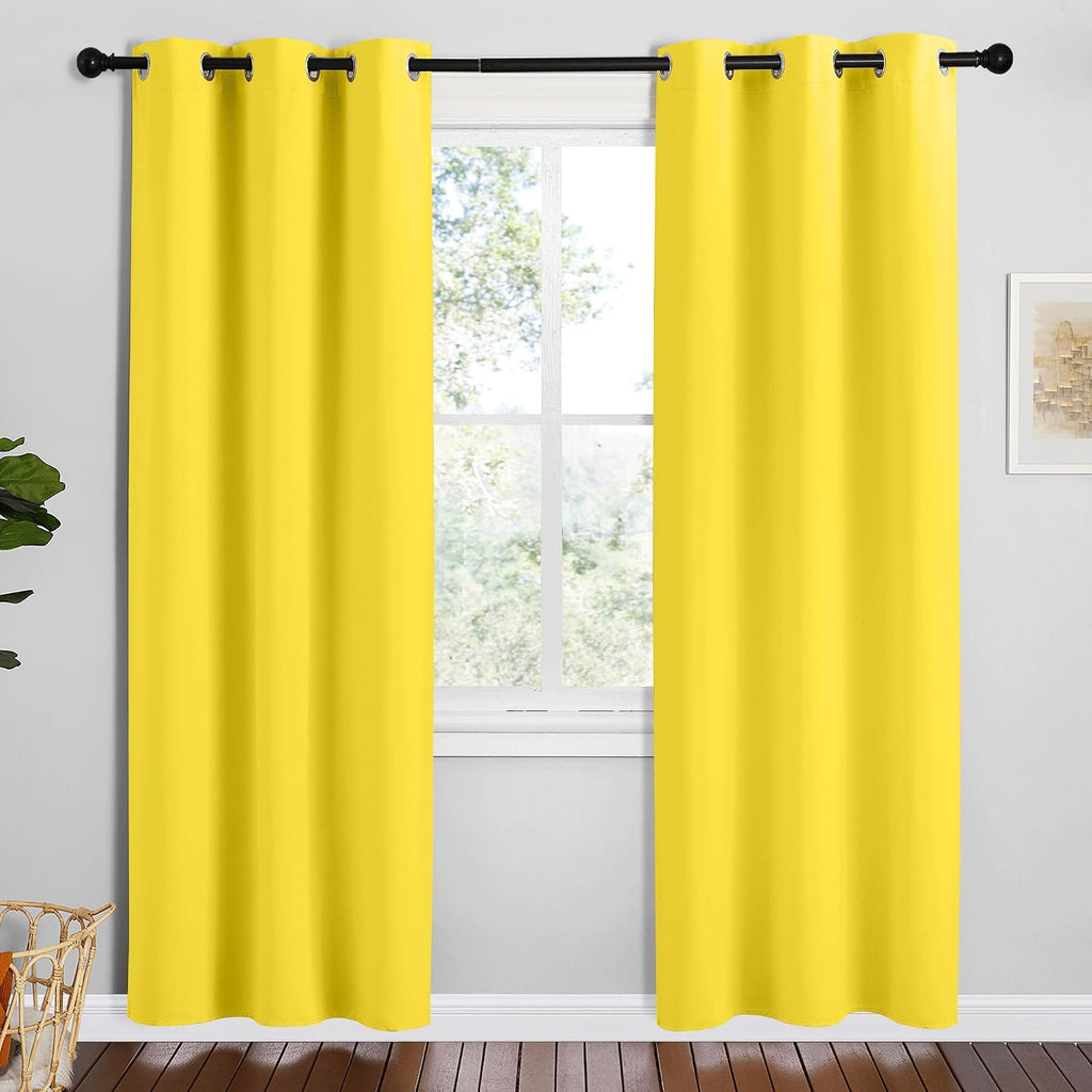 NICETOWN Bright Yellow Room Darkening Curtains for Kitchen, Set of 2, 42 inches Wide by 78 inches Long, Window Treatment Thermal…