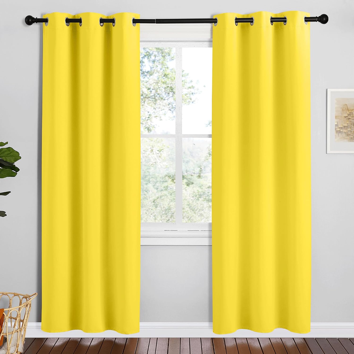 NICETOWN Bright Yellow Room Darkening Curtains for Kitchen, Set of 2, 42 inches Wide by 78 inches Long, Window Treatment Thermal…