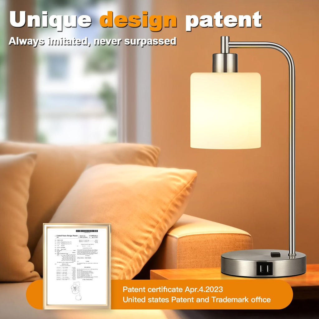 Set of 2 Industrial Touch Control Table Lamps with 2 USB Ports and AC Outlet - 3-Way Dimmable Nickel Bedside Lamp Nightstand Desk Lamps…