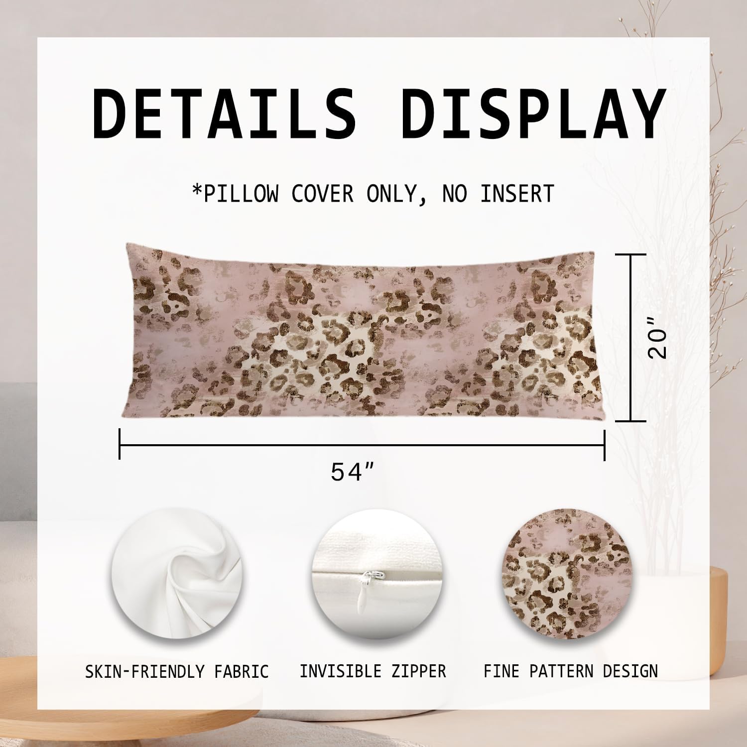 Pink Leopard Print 20x54 Body Pillow Cover, Pink Cheetah Print Room Decor, Funky Y2k Blush Pink Animal Print Decorative Long Body Pillow…