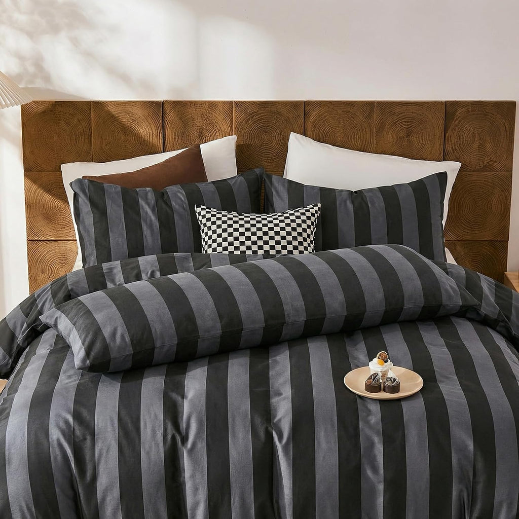Merryword Standard Size Pillowcases, 100% Cotton Pillow Cases, Black and Gray Striped Pillowcases, Soft Breathable Wide Stripe Pillow Cover…