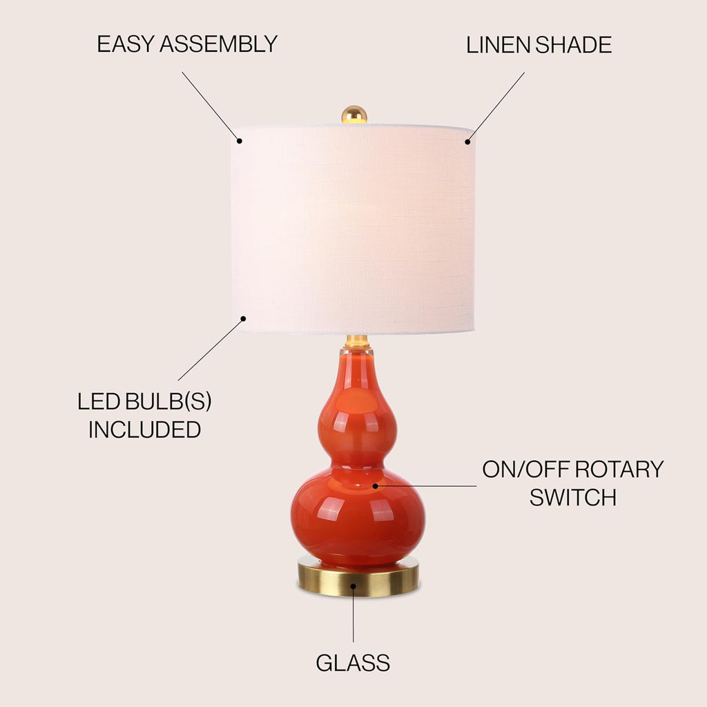 JONATHAN Y 20.5" Sunset Orange Glass Table Lamp, Modern Gourd Bedside Nightstand Lamp for Bedroom, Living Room, White Linen Shade, LED…