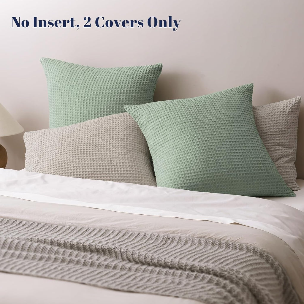 Phf Ultra Soft Waffle Weave Euro Shams Pillow Covers, No Filling, 2 Pack 26" x 26" Bed Cushion Covers, Breathable & Skin-Friendly Bed Pillo…