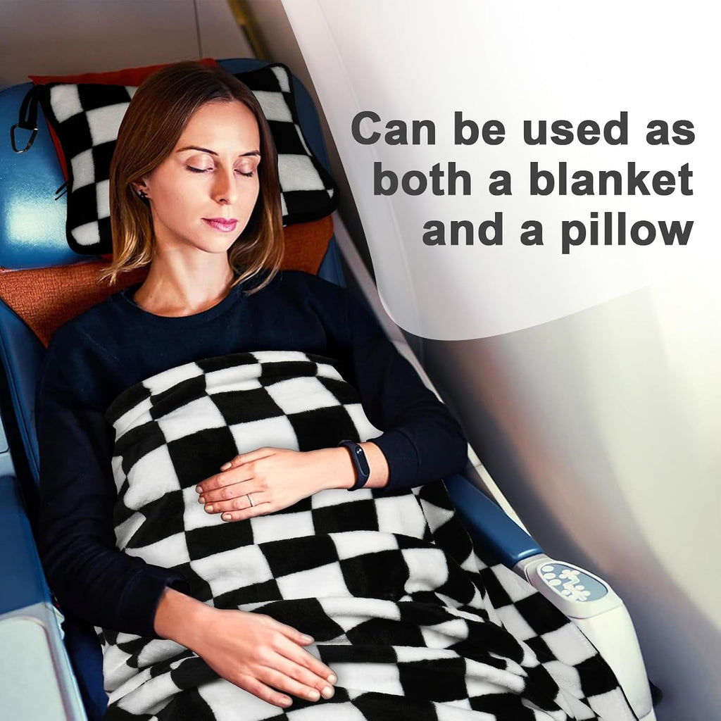 JungleStar Travel Blanket and Pillow Compact, Soft 2 in 1 Airplane Blanket with Soft Bag Pillowcase, Hand Luggage Sleeve and Backpack Clip (…