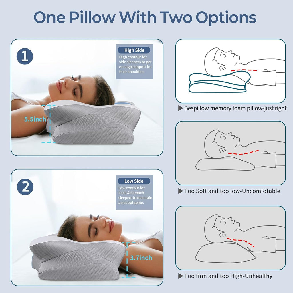 Bespillow Cervical Neck Pillow for - Ergonomic Pillow Side Sleeper Pillow for Sleeping, Orthopedic Memory Foam Pillow for Neck Support, Con…