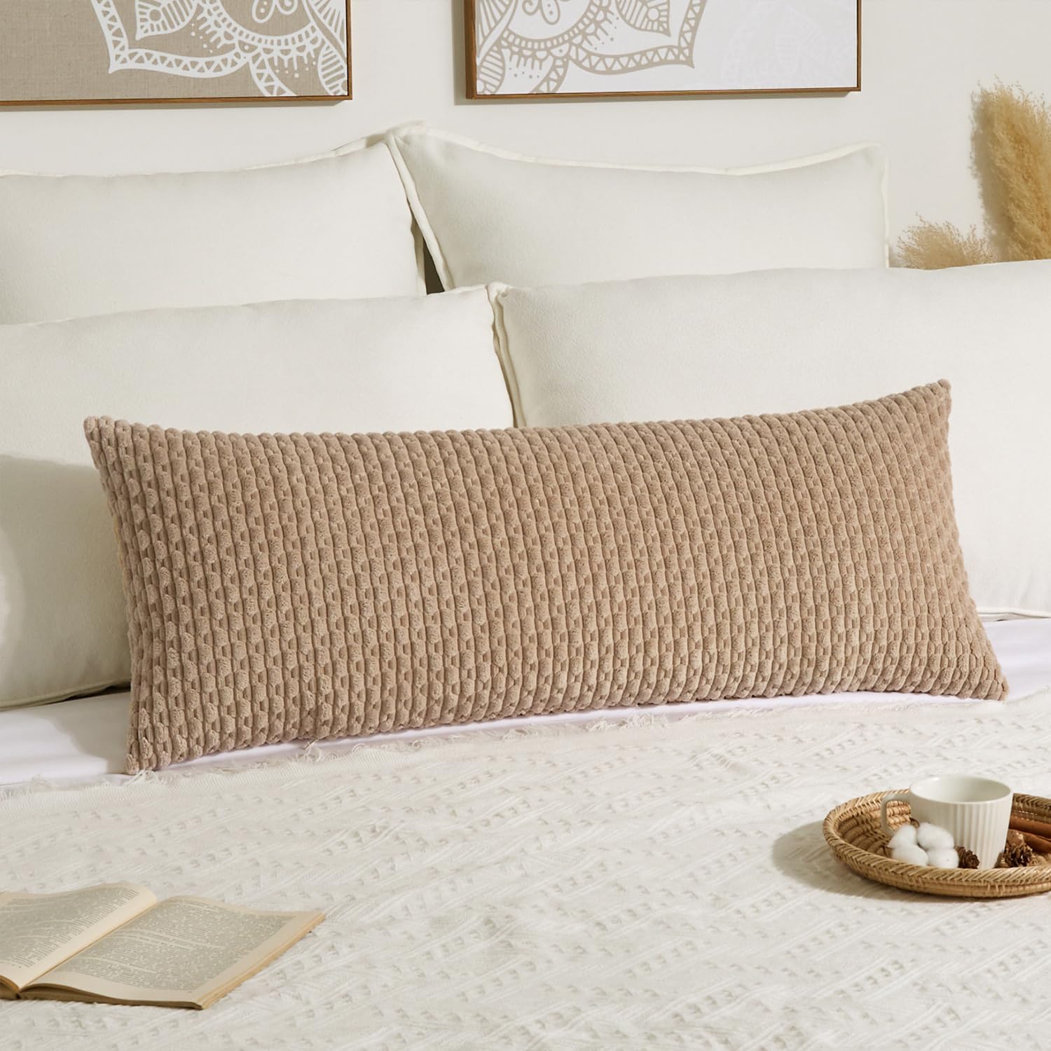 KevinTextile Kevin Textile 14x36 Inch Long Lumbar 1 Pack Boho Decorative Throw Pillow Cover Soft Striped Corduroy Rectangle Cushion Case Fa…