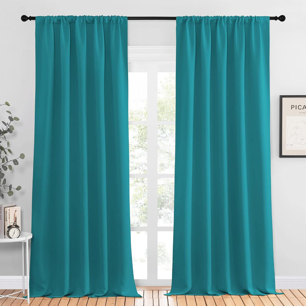 NICETOWN Peacock Blue Blackout Curtains Panels for Window, Thermal Insulated Rod Pocket Blackout Drapes/Draperies for Living Room (2…