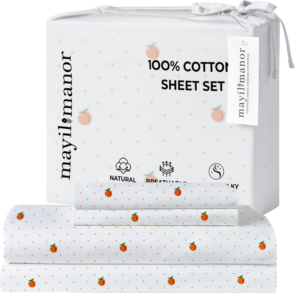 Queen Size Fitted Sheet with 18" Deep Pockets, Flat Sheet - Percale Weave Natural - Breathable 100% Cotton Bedding, 1 Fitted Sheet + 1…