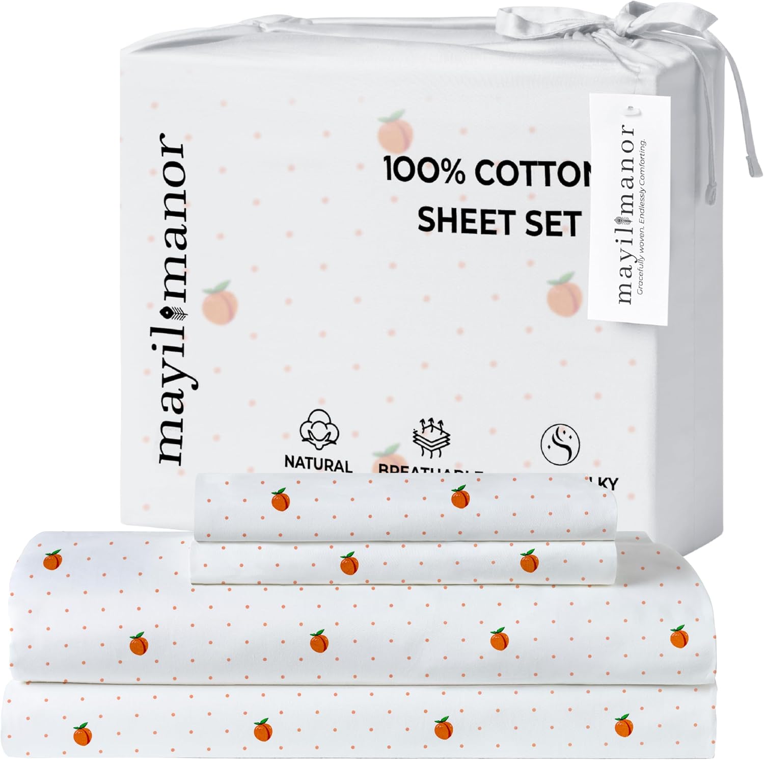 California King Fitted Sheet with 18" Deep Pockets, Flat Sheet - Percale Weave Natural - Breathable 100% Cotton Bedding, 1 Fitted Sheet +…