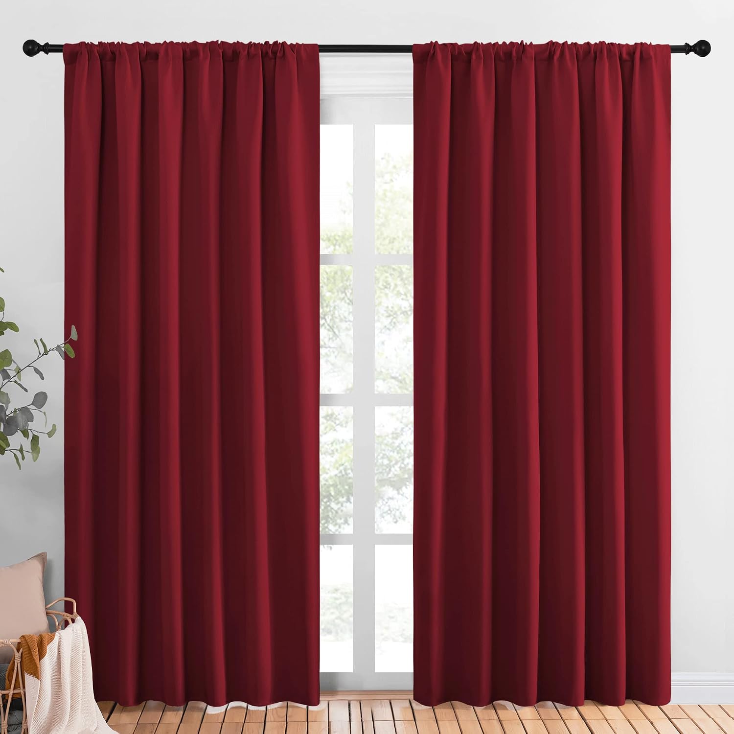 NICETOWN Christmas Burgundy Blackout Curtains and Drapes - Thermal Insulated Solid Rod Pocket Blackout Draperies/Panels for Guest Room (1…