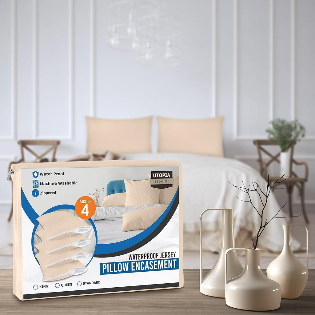 Utopiabedding Utopia Bedding 100% Waterproof Pillow Protectors with Zipper Queen Size (Set of 4), Bed Bug and Dust Mite Proof Zippered Pill…