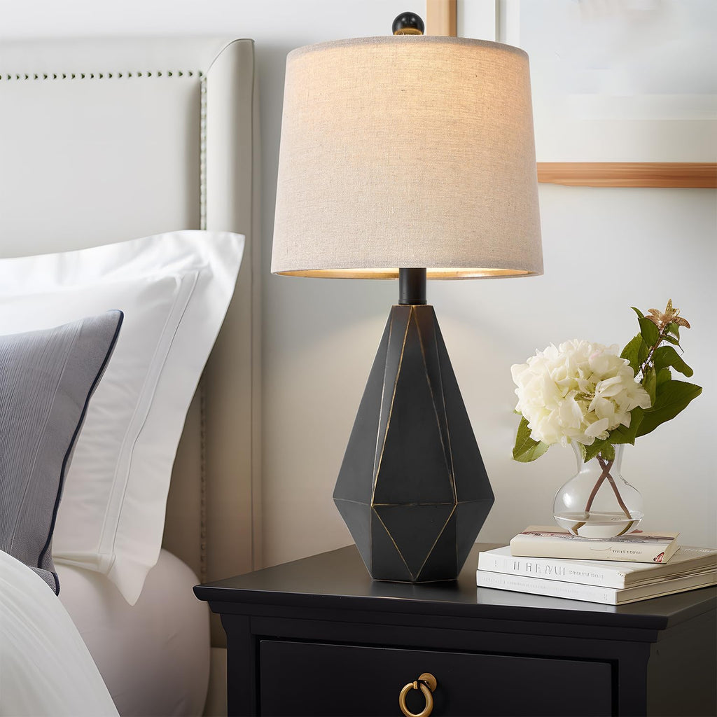 PoKat 20.25'' Table Lamps Set of 2, Bedside Lamp for nightstand, Small Farmhouse Lamps for Bedroom, Black Bedroom Lamps for Living Room…