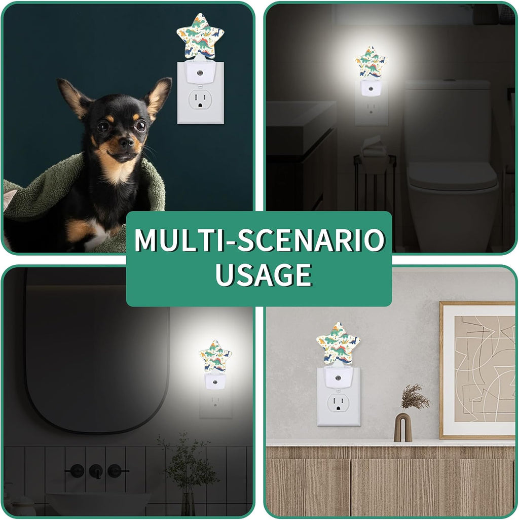 Cute Dinosaur Star Night Light Plug in, Decorative Night Light for Kids Room Nursery Bedroom, Soft Glow Sensor Lamp for Hallway Bathroom…
