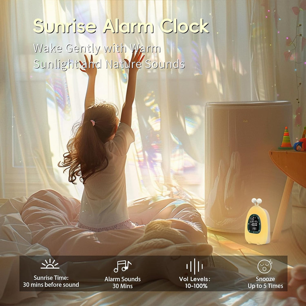 Sunrise Alarm Clock Wake Up Light, White Noise Sound Machine with 20 Soothing Sounds, 10 Night Lights, Wireless Speaker/Temp &…