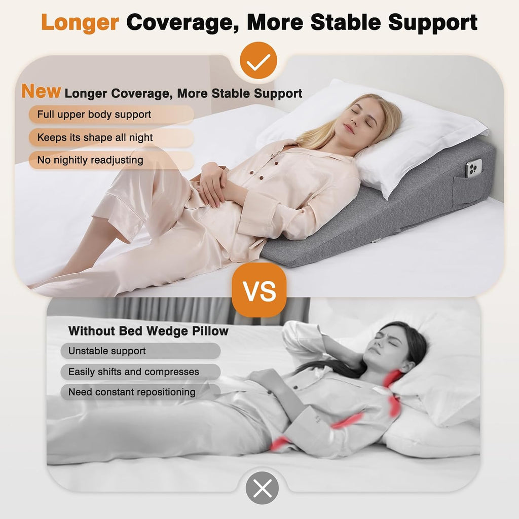 Vekkia 34" Extra-Long Wedge Pillow, Back & Arm Support, Bed Wedge Pillow for Sleeping After Surgery, Acid Reflux, Snoring Relief…