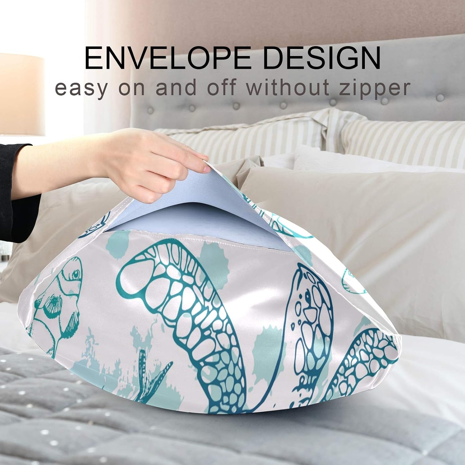 Blueangle Sea Turtle Starfish Satin Pillowcase for Hair and Skin Silk Pillowcase, Queen Size(20x30 inches) - Satin Pillow Covers with…
