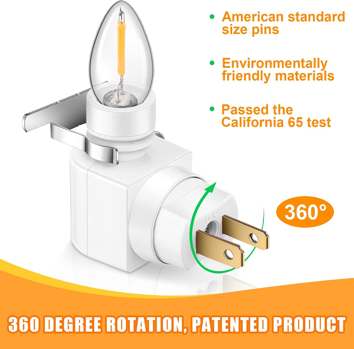 Reginary 8 Sets Night Light Bases, 360° Plug in Rotating Night Light Modules with On/Off Switch and Metal Clips Plastic Swivel Wall Lamp…