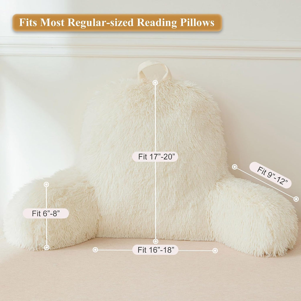 XeGe Faux Fur Reading Pillow Cover (No Filler), Fluffy Back Rest Pillow Case for Sitting in Bed, Adults Kids Shaggy Sit Up Back Support…