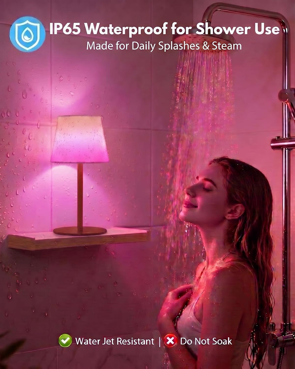 EZVALO Spa-Like Shower Lamp – Waterproof Bathroom Lamp with Remote, Rechargeable Cordless Mood Light, 3 Color Temps & 80 RGB Colors for…