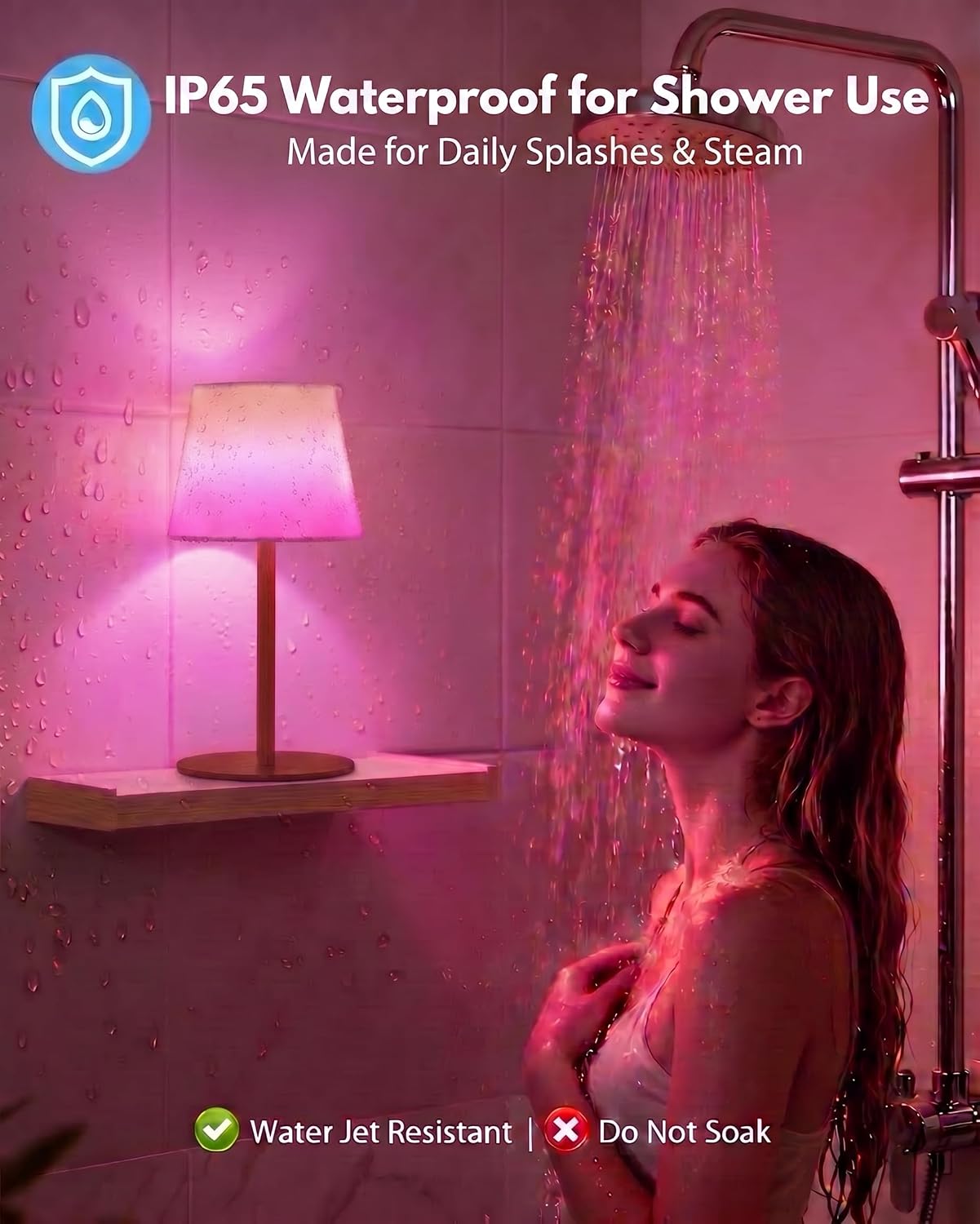 EZVALO Spa-Like Shower Lamp – Waterproof Bathroom Lamp with Remote, Rechargeable Cordless Mood Light, 3 Color Temps & 80 RGB Colors for…