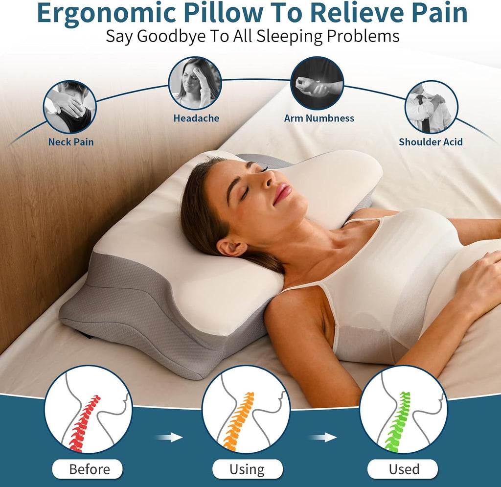 Ylekto Cervical Neck Pillow for, Ergonomic Pillow Side Sleeper Pillow for Sleeping, Contour Memory Foam Pillows with Cooling Pillowcase Or…