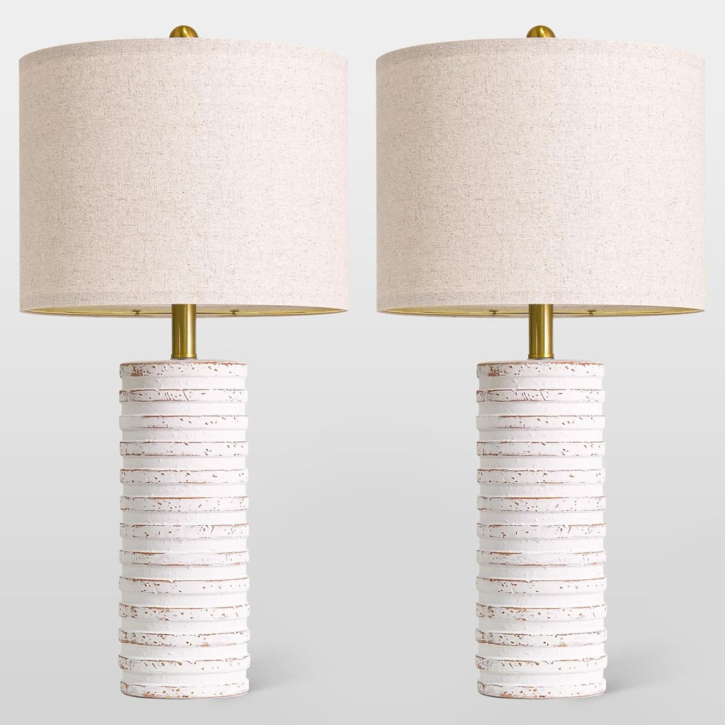 PoKat 27'' Tall Table Lamps for Living Room, Farmhouse Bedside Lamps Set of 2 for Bedroom, Rustic Ceramic Nightstand Lamps with Linen…