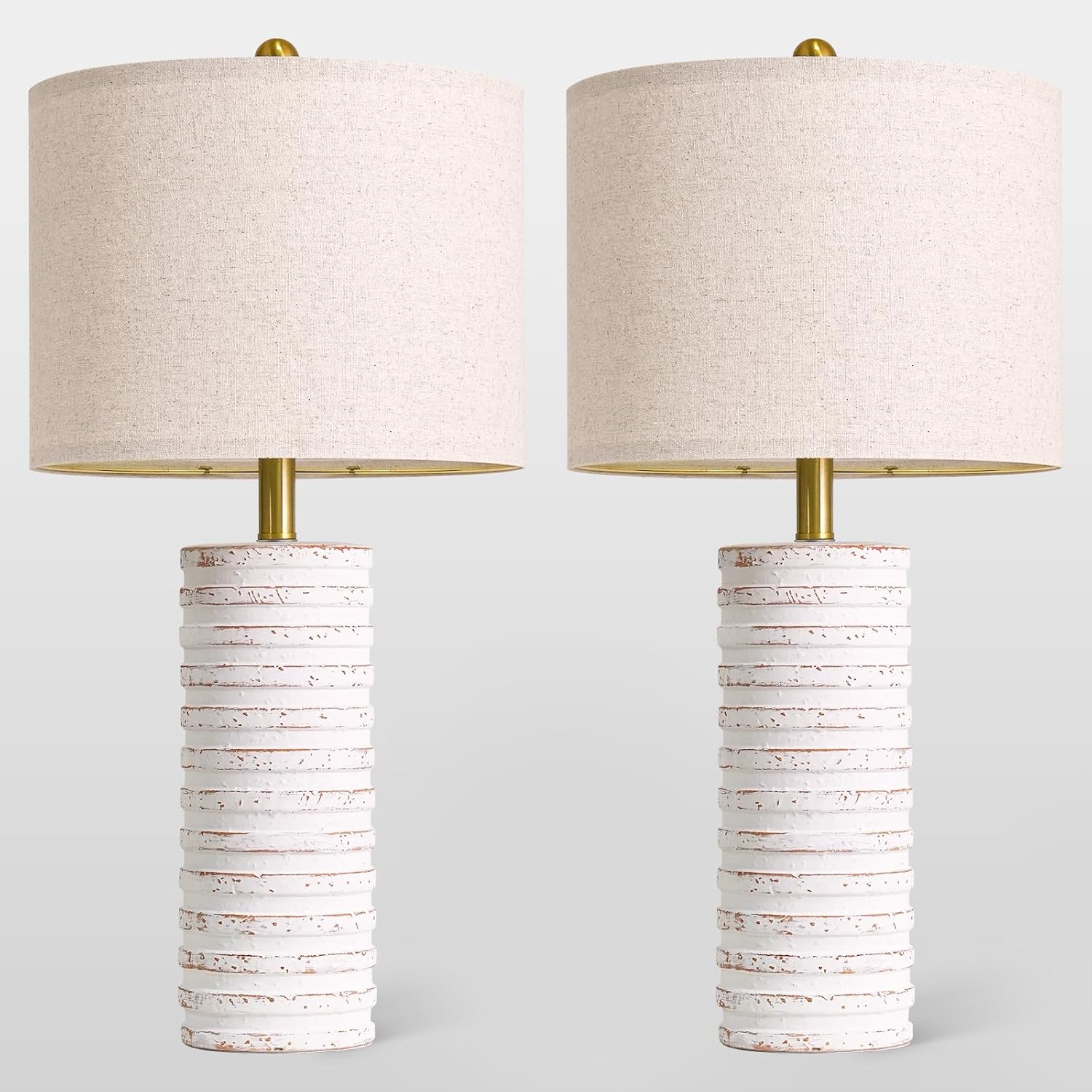 PoKat 27'' Tall Table Lamps for Living Room, Farmhouse Bedside Lamps Set of 2 for Bedroom, Rustic Ceramic Nightstand Lamps with Linen…