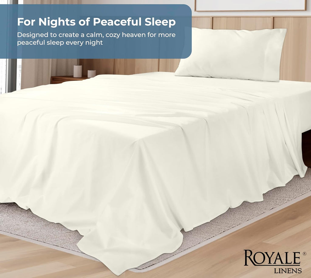 Royalelinens ROYALE LINENS 100% Organic Cotton Twin XL Sheet Set - Percale Weave - 3 Pieces Set - 1 Flat, 1 Deep Pocket Fitted Sheet and 1…