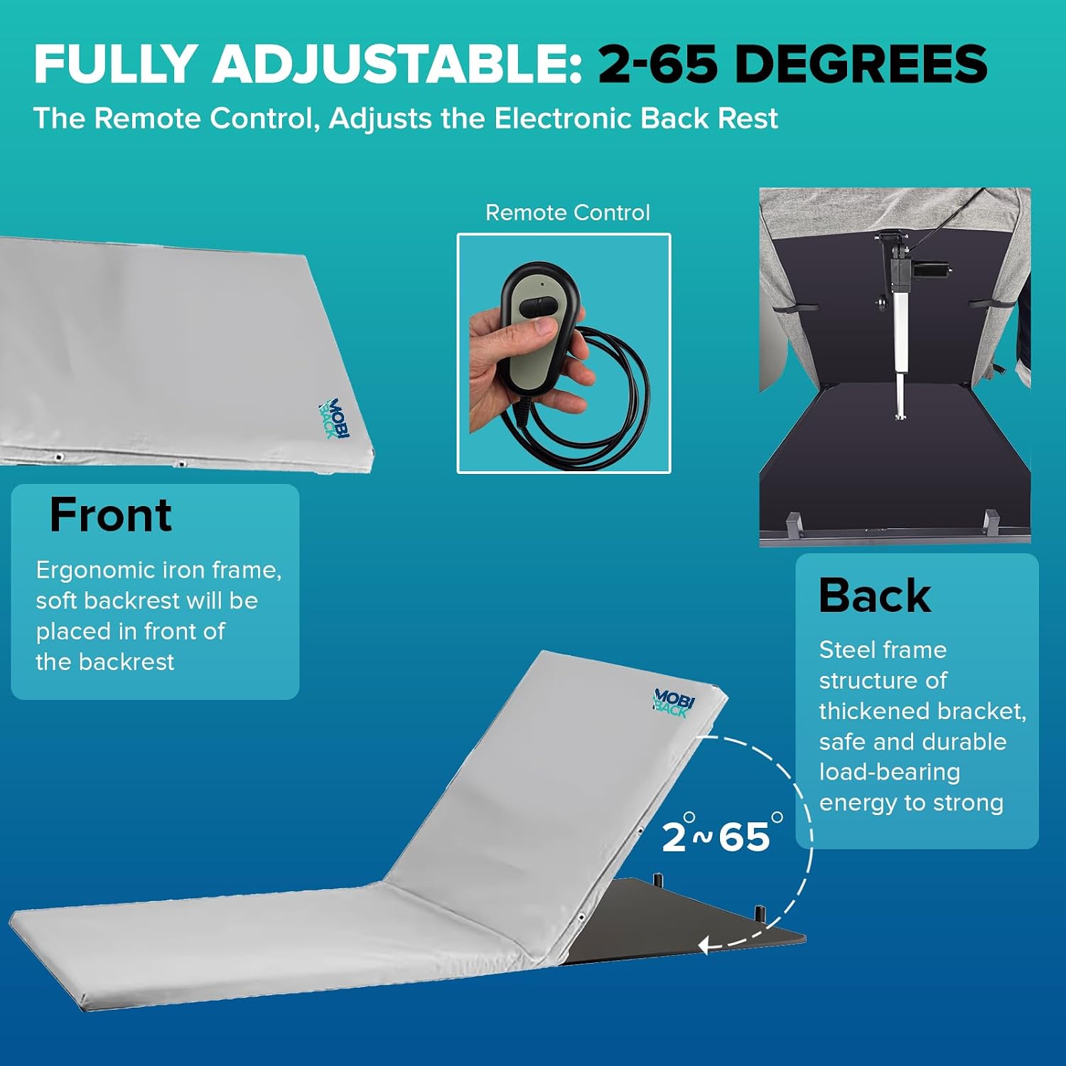 Electric Lifting Backrest for Bed by Mobi-Back (Full Bed Cushion Version – Solid Steel Construction)