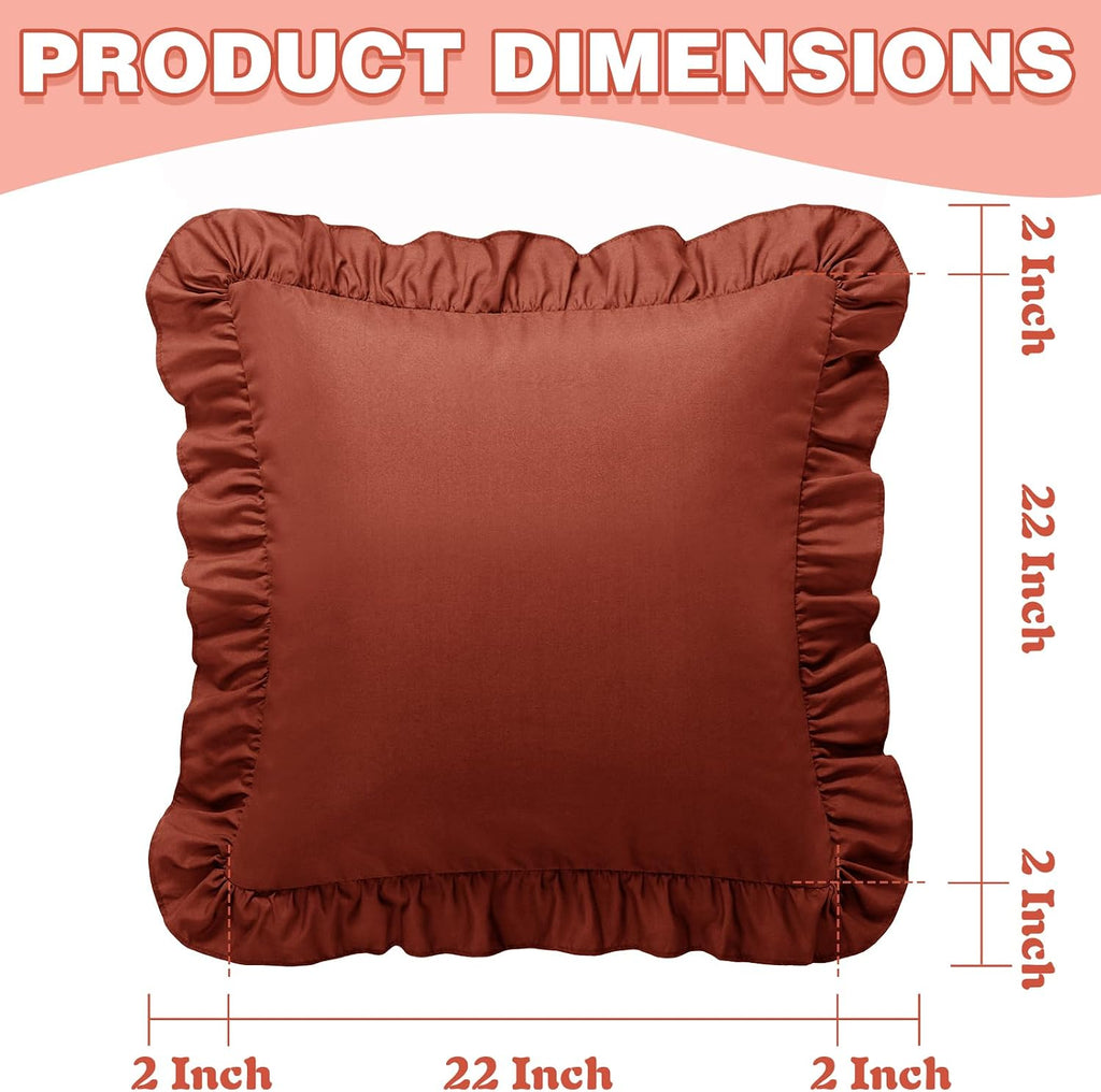 KKJIAF Ruffle Pillow Cases 22x22 Inches, Dusty Orange Square Ruffled Pillow Covers Set of 2, Microfiber Wrinkle Resistant Pillow Shams…