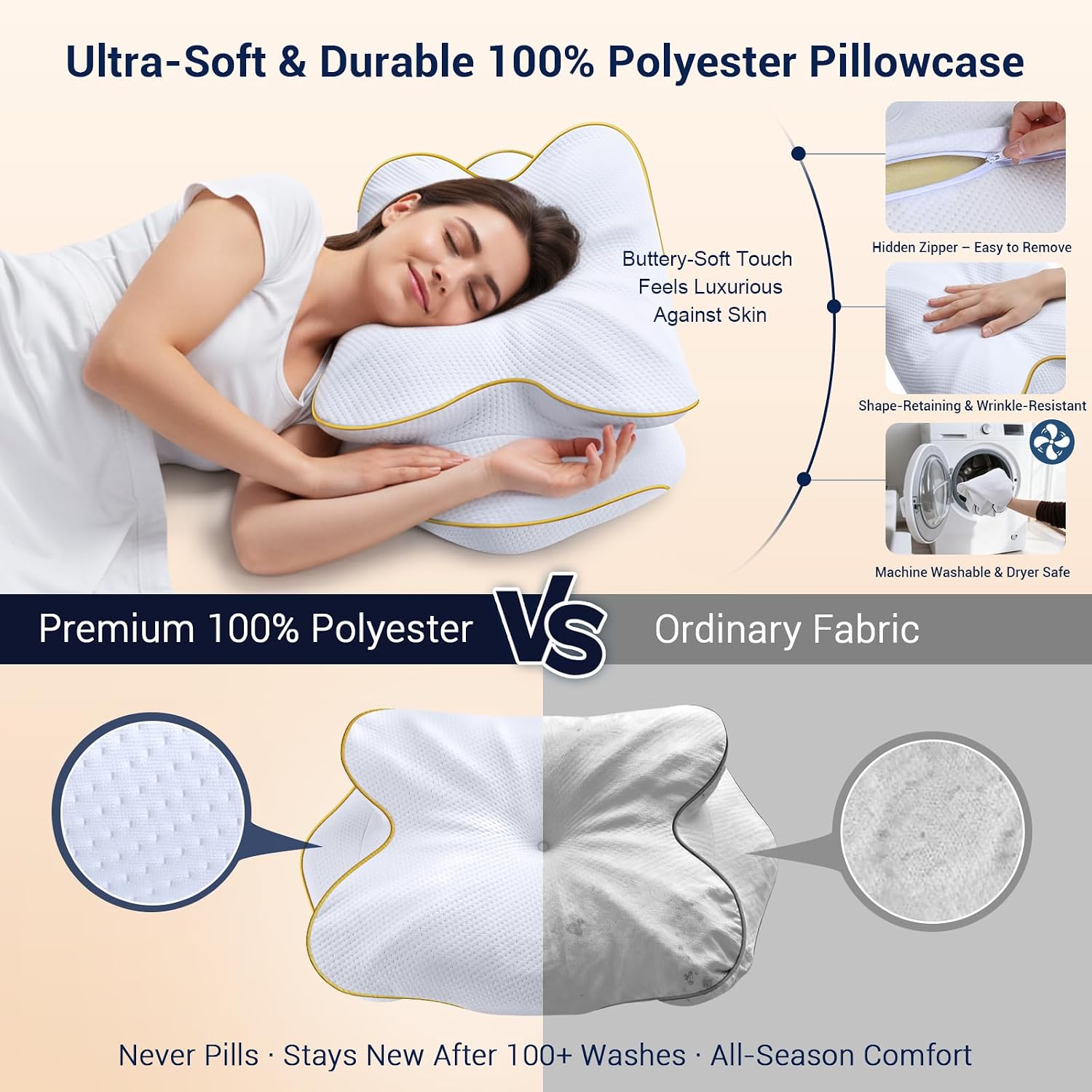 AZBestPro Memory Foam Cervical Pillow for Neck Support &, Butterfly Ergonomic Design – 24×15.75×5.7 Inches, Removable 100% Polyester Pillo…