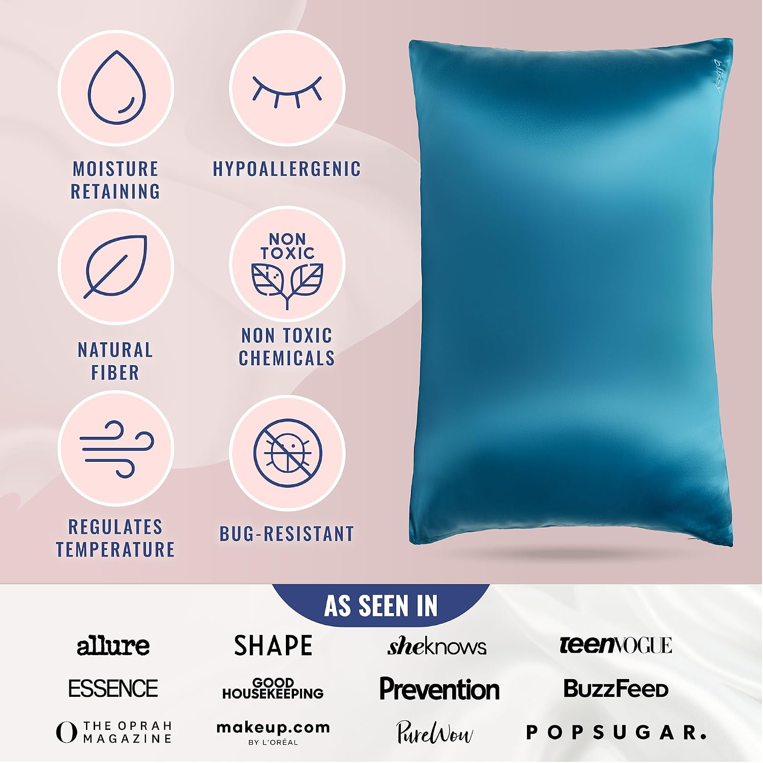 Blissy Silk Pillowcase - 100% Pure Mulberry Silk - 22 Momme 6A High-Grade Fibers - Silk Pillow Cover for Hair & Skin - Regular, Queen &…