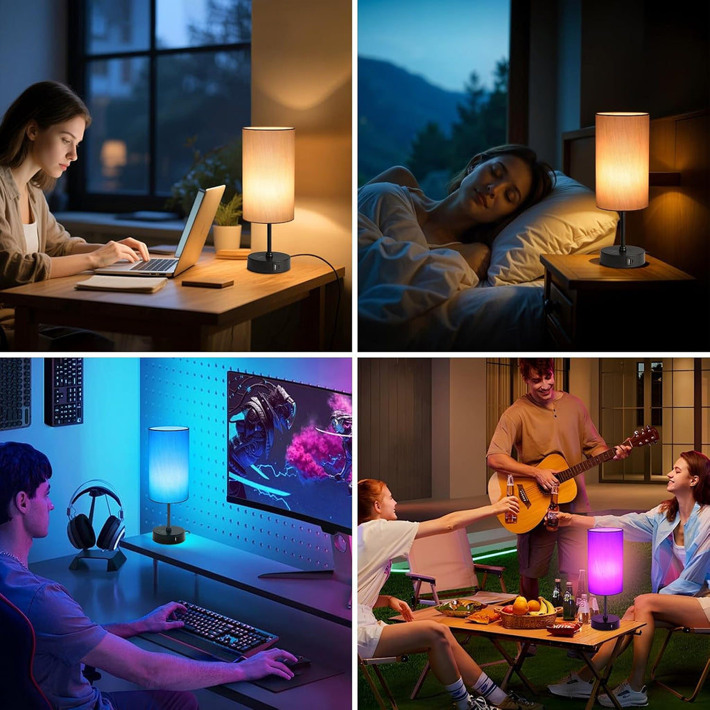 Unicozin 17Inch Table Lamp for Bedroom, Touch Control Bedside Lamp for Reading, 3 CCT & 7 RGB Color Changing, Dimmable Nightstand Lamp…
