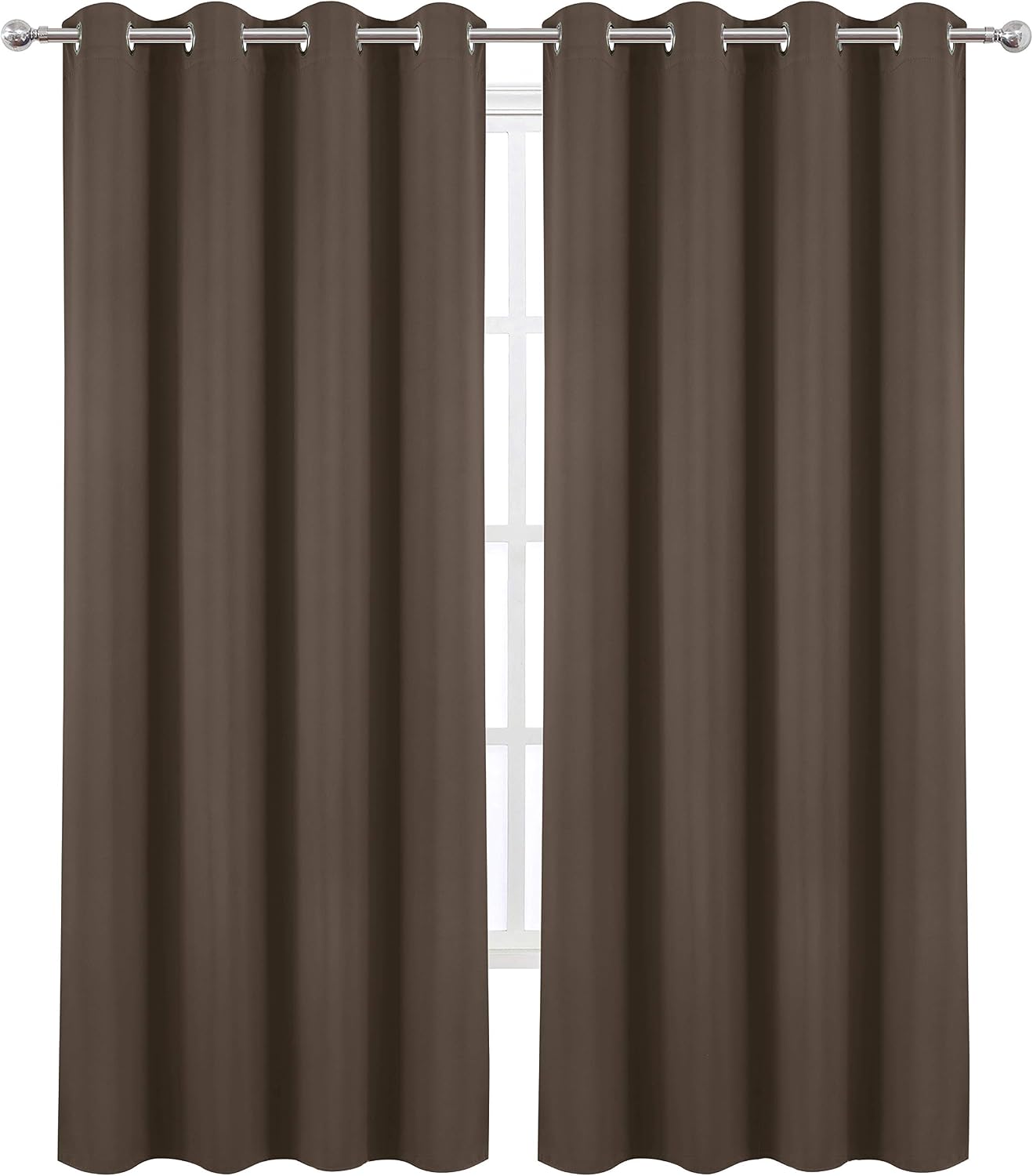 Lemomo Chocolate Brown Thermal Blackout Curtains/52 x 95 Inch/Set of 2 Panels Room Darkening Curtains for Bedroom 95 Inch silver