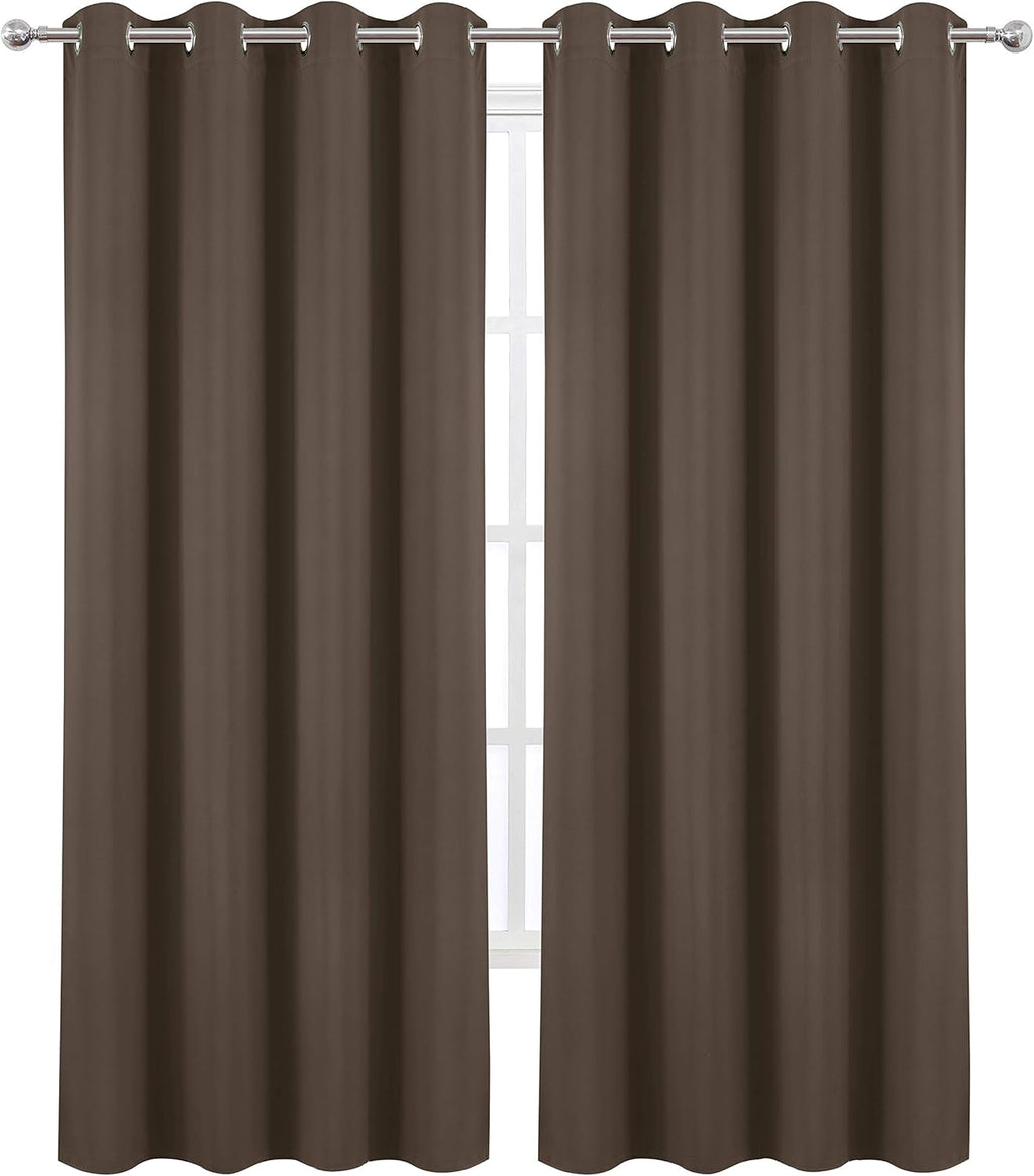 Lemomo Chocolate Brown Thermal Blackout Curtains/52 x 84 Inch/Set of 2 Panels Room Darkening Curtains for Bedroom 84 Inch silver