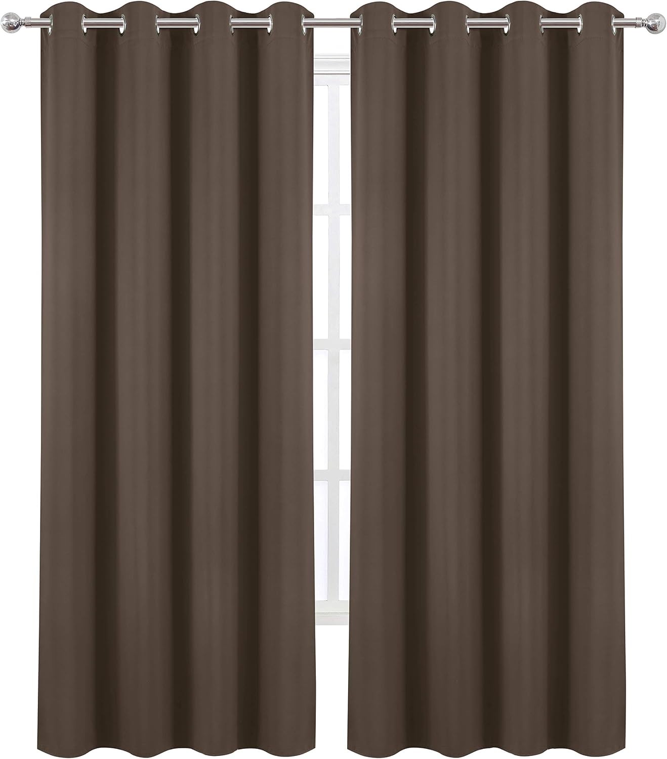 Lemomo Chocolate Brown Thermal Blackout Curtains/52 x 108 Inch/Set of 2 Panels Room Darkening Curtains for Bedroom 108 Inch silver