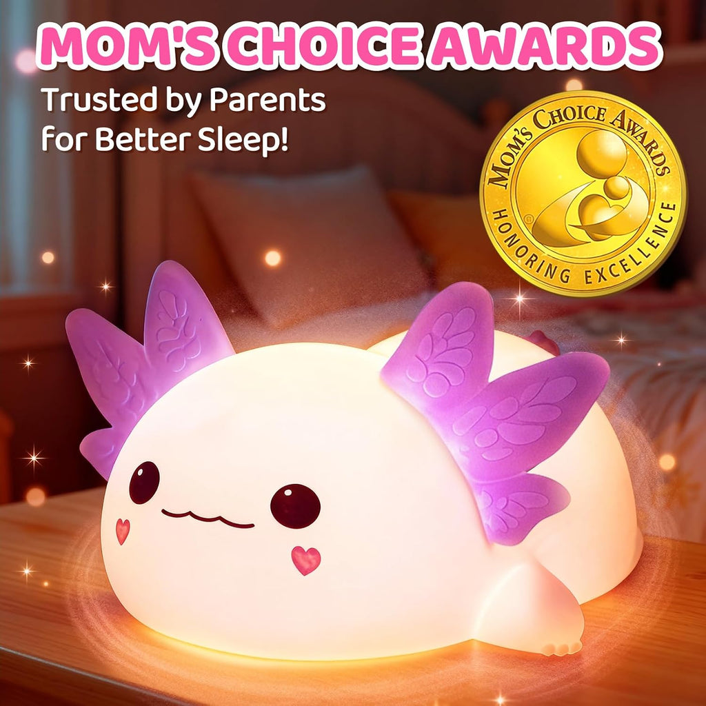 Mewaii Huggwaii Squishy Axolotl Night Light for Kids, 4 Soothing White Noise Sounds, Dimmable Silicone Axolotl Lamp Toddler Light…