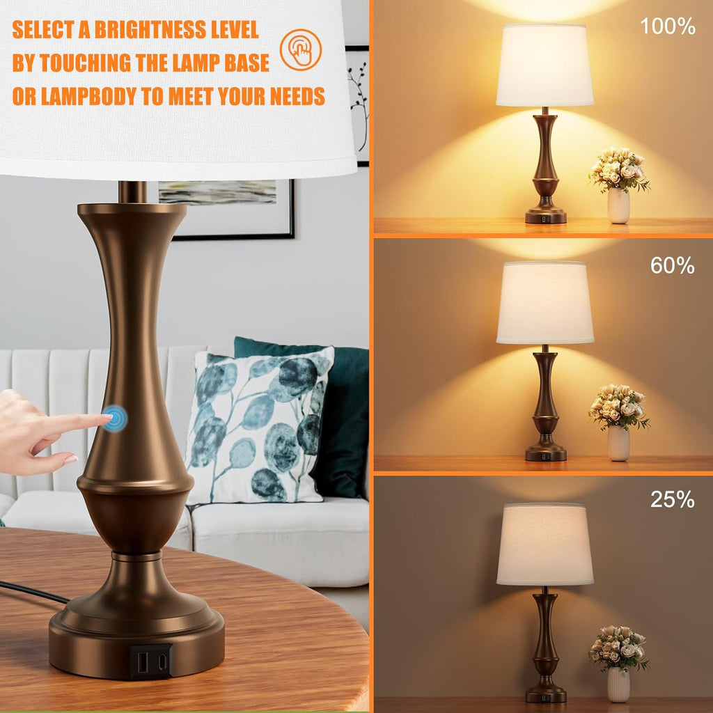 Seealle Upgraded Touch Lamps for Night Stands Set of 2 - Bedside Lamps with USB C+A, 3 Way Dimmable for Bedroom Living Room End Tables…
