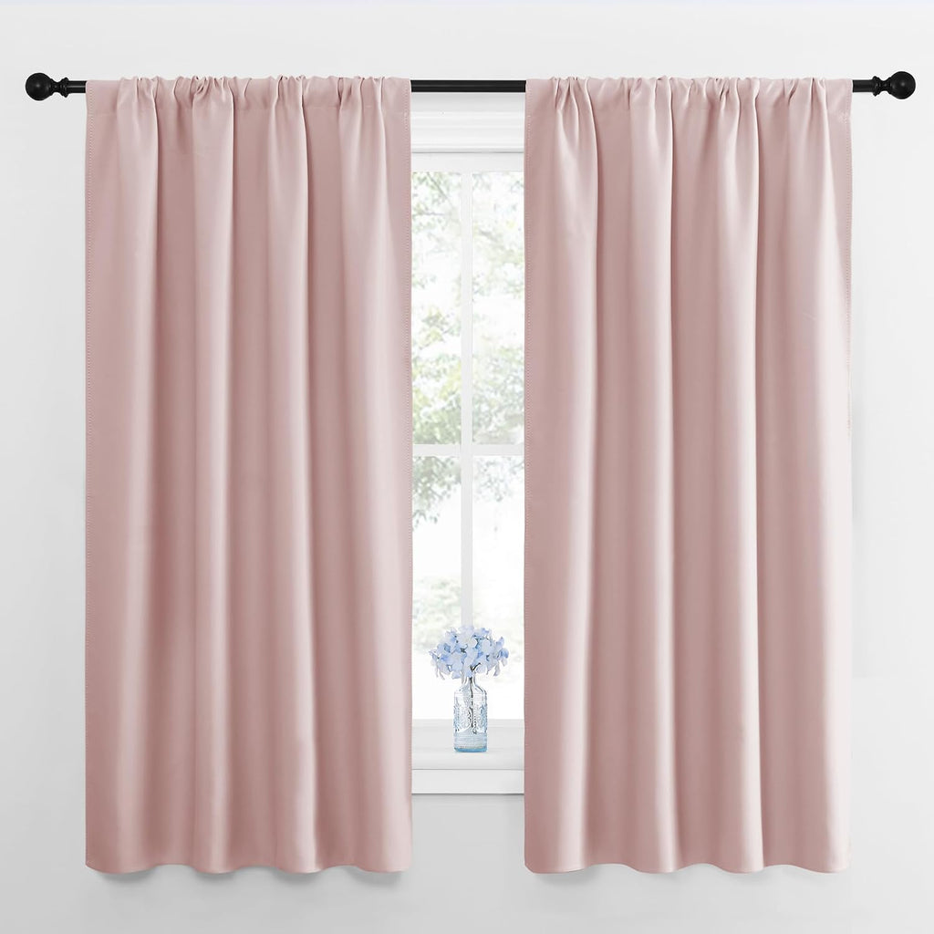 Nicetown Blackout Curtains for Living Room, Blush Pink, 2 Panels, 42 by 63, Darkening Window Curtain Panels, easy maintenance Solid…