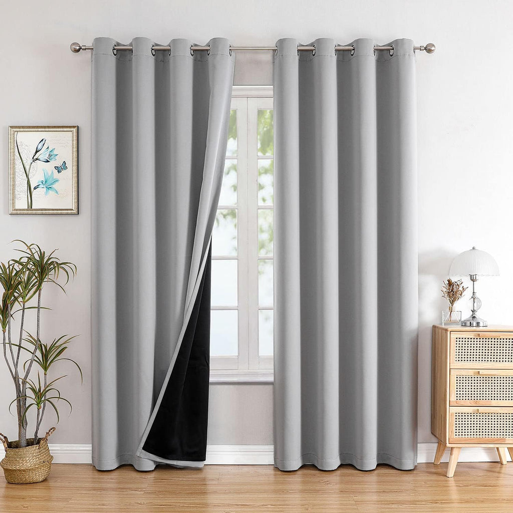 ChrisDowa 100% Blackout Curtains 120 inch Long for Bedroom with Black Liner, 2 Thick Layers Total Blackout Thermal Insulated Grommet Long W…