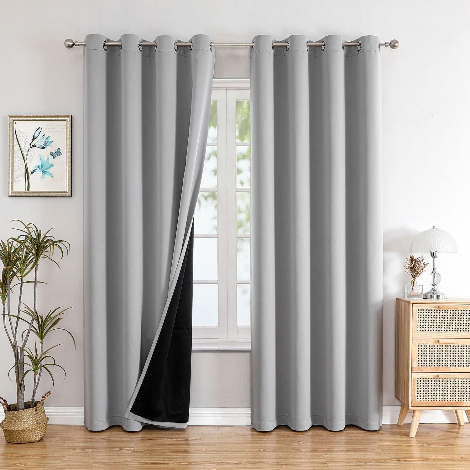 ChrisDowa 100% Blackout Curtains 120 inch Long for Bedroom with Black Liner, 2 Thick Layers Total Blackout Thermal Insulated Grommet Long W…