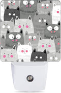 Gray Cartoon Cat Night Light Plug in Wall Lamp Smart Dusk to Dawn Sensor for Home Decorative, Kids Room Bedroom Bathroom Kitchen Hallway…