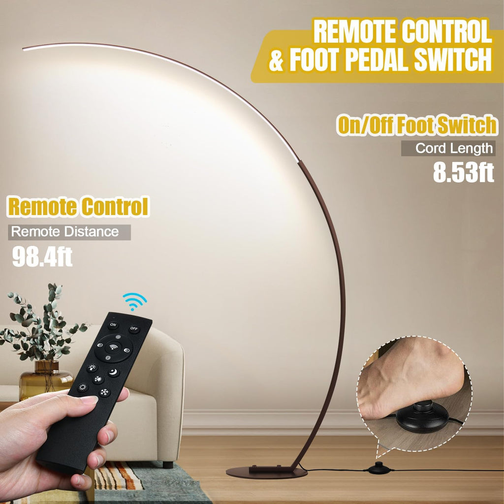 Dimmable LED Floor Lamp with 3 Color Temperatures, Ultra Bright 2000LM Brown Arc Floor Lamps for Living Room, Modern Standing Tall Lamp…