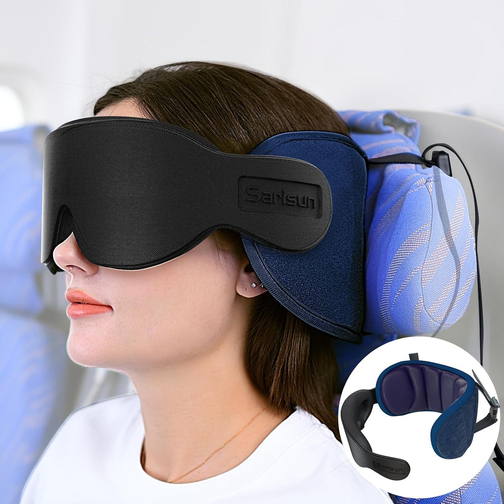 SARISUN Travel Pillows for Airplanes, Airplane Pillow with 3D Eye Mask for Sleeping, 360° Support Head Strap for Long Flights, Car, Road…