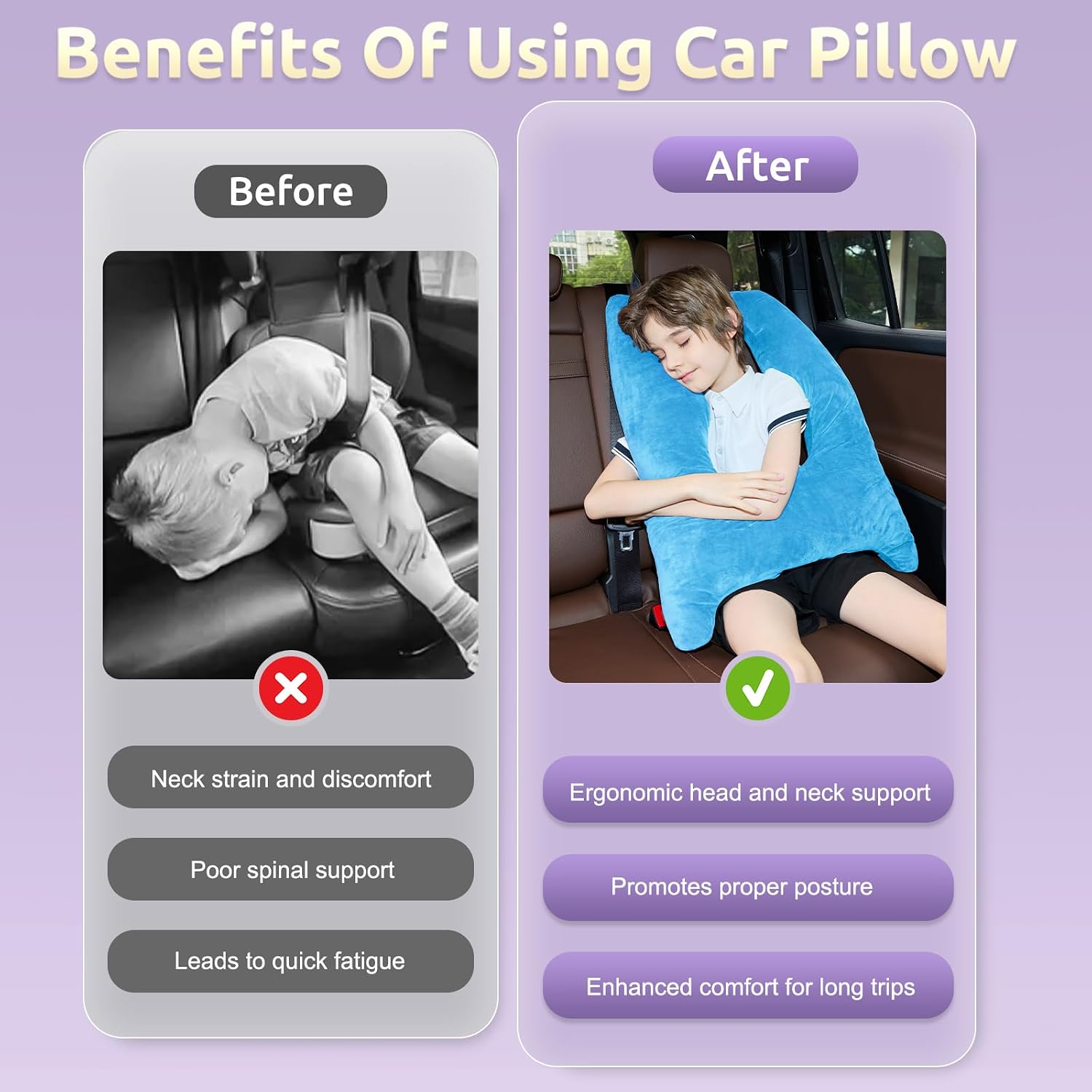 Car Pillow for Kids Travel Pillow with Adjustable Strap, Kids Floor Pillows Cushions for Adults and Children to Support Head and Body…