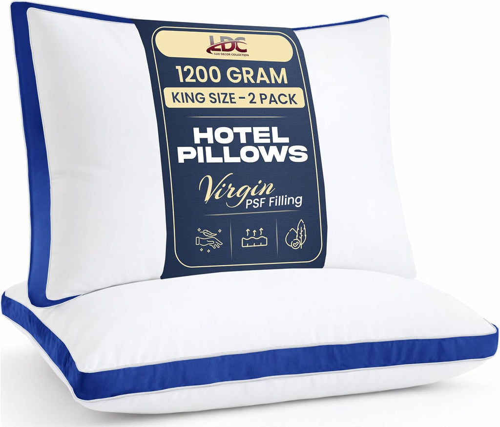 LuxDecorCollection Bed Pillows King Size Set of 2 - LUX Décor Gusseted Cooling Hotel Quality for Sleeping, Down Alternative Hypoallergenic…