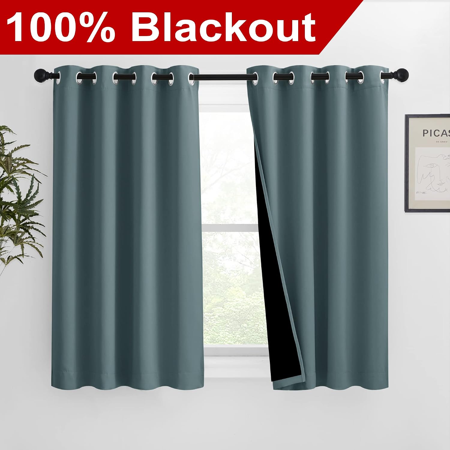 Nicetown 100% Blackout Curtains 54 inches Long, Double-Deck Completely Blackout Window Treatment Thermal Insulated Lined Drapes for Small W…