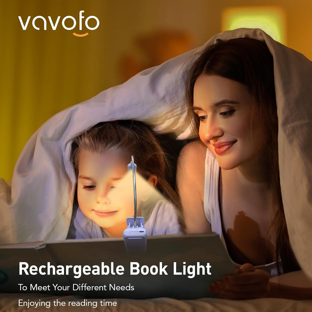 Vavofo Rechargeable Book Light for Reading in Bed Kids, 7 LED Reading Light with 9-Level Warm Cool White Daylight, Eye comfort Lamp with…