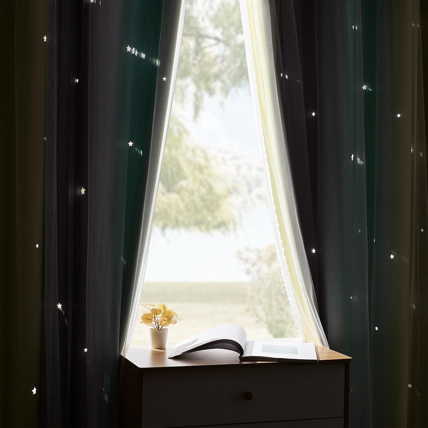 Addsomecolortolife XiDi Yellow & Rainbow Curtains for Kids & Girls Room - Blackout, Grey & Green 52x72 Inch Long with Unicorn Wall Decals 1…